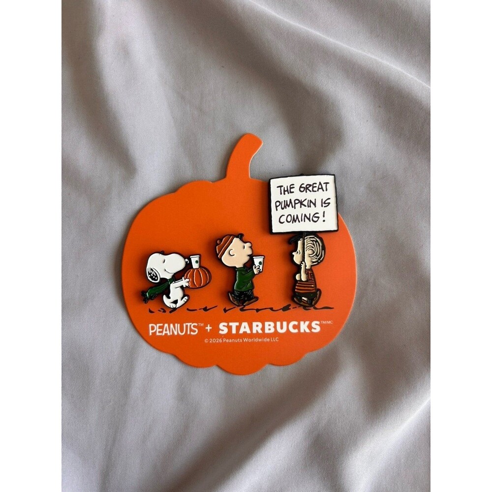Starbucks Peanuts Snoopy Charlie Brown Great Pumpkin Enamel Pin Set of 3 NEW